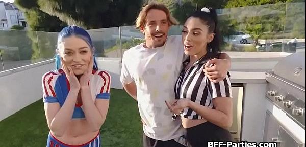  These besties love soccer and cock in team